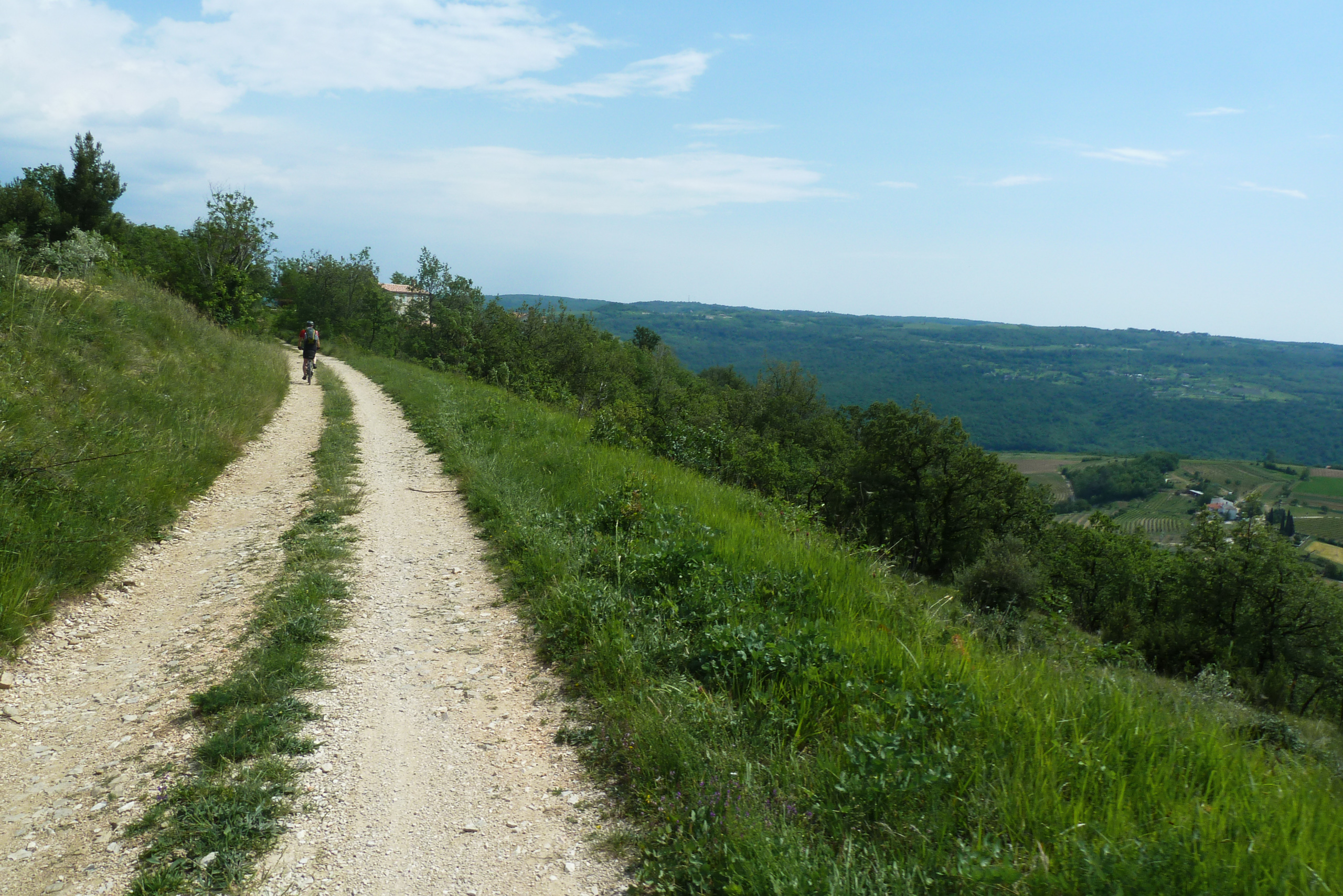 Auf der Parenzana – Schotterweg mit Ausblick ins istrische Hügelland